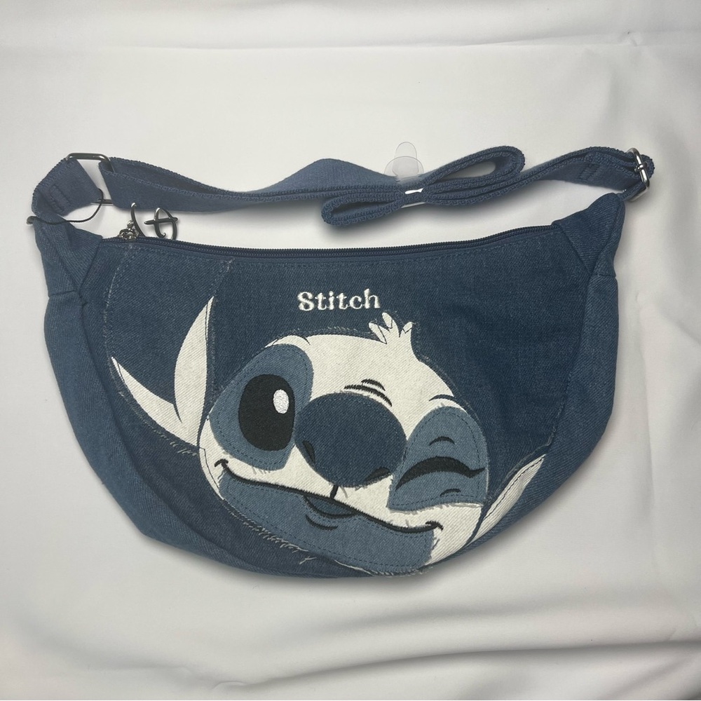 Disney Lilo & Stitch Denim Winking Stitch Sling Crossbody Bag
